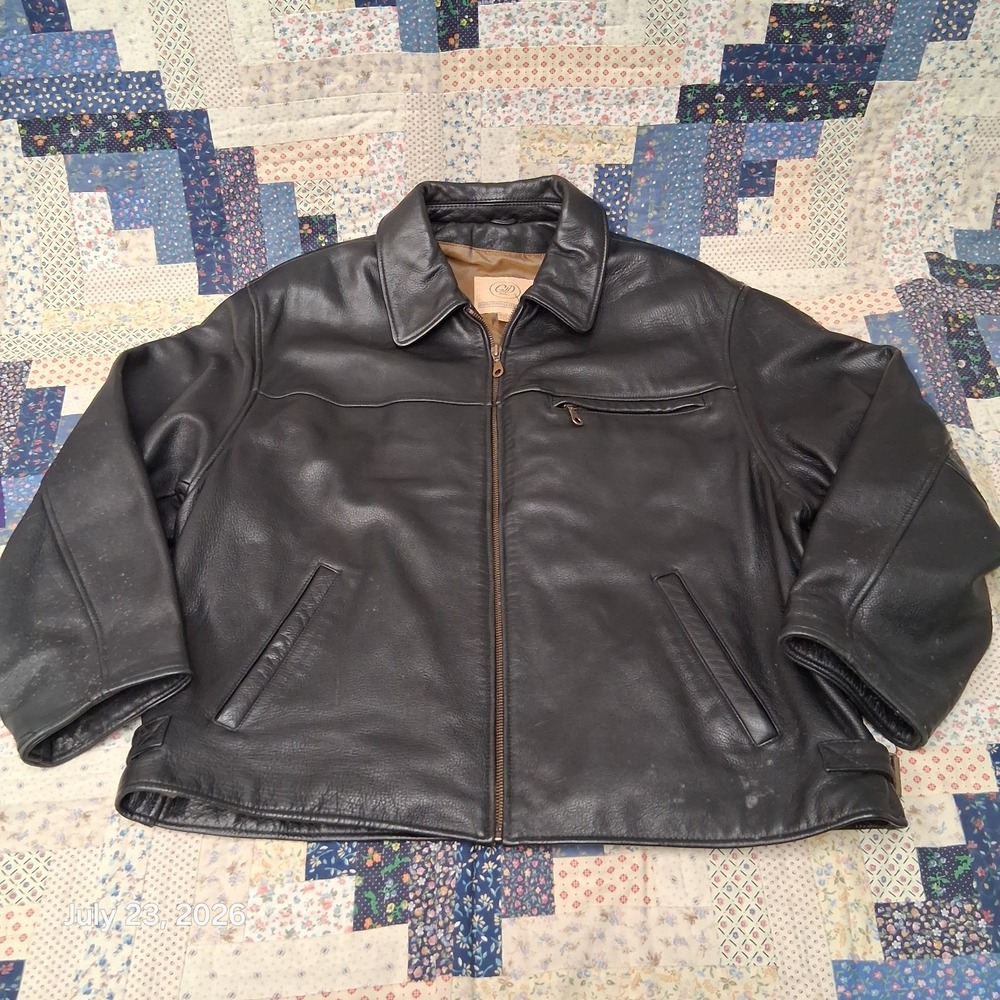 Vintage Georgetown Leather Design Jacket Mens Large Black Full Zip 90s